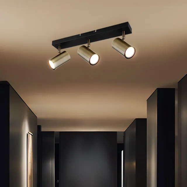 Globo Lighting Spotlight messing plafondlamp beweegbaar Plafondlamp 3 vlammen, spot flexibel, metaal zwart, 3x GU10 stopcontacten, LxBxH 41x6x12cm