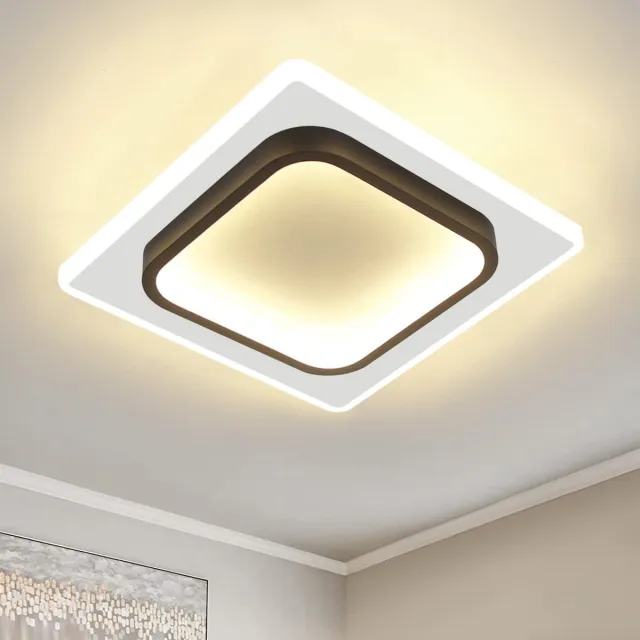 Glitzerlife Plafondlamp Plafondspot - Modern LED Warmwit - 1x GU10 14W Acryl Metaal - Energiezuinige Hallamp Woonkamer Keuken - Zwart Wit Wit Vierkant