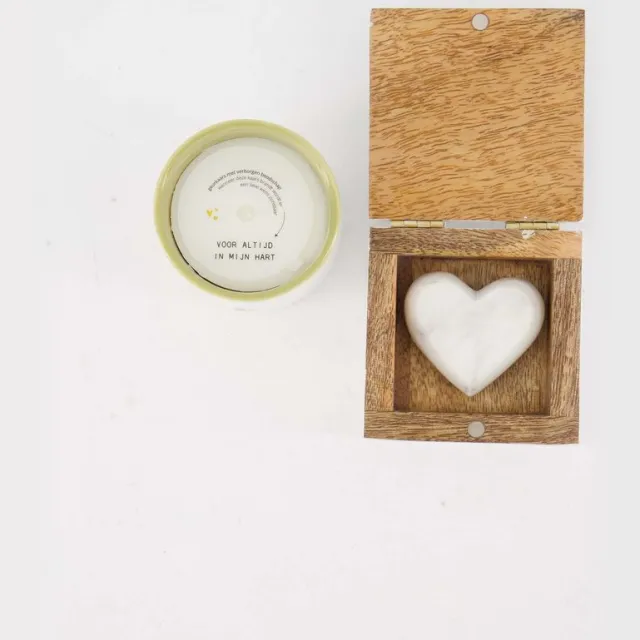 Zusss Set Van Een Geurkaars Keramiek Voor Altijd In Mijn Hart Met Doosje Met Hartje Thinking Of You - White - 7X7x3cm