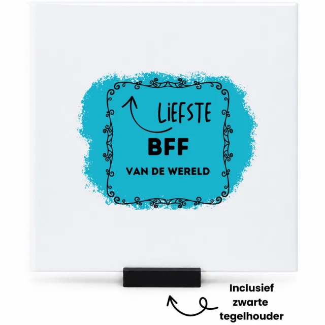 Hacebo liefste bff van de wereld tegeltje met tegelhouder - Vriend - de liefste beste vriend - tegeltjes met tekst - verjaardag - cadeautje voor beste vriend - beste vriend artikelen - kado - geschenk - spreuktegels - 15x15 CM Wit