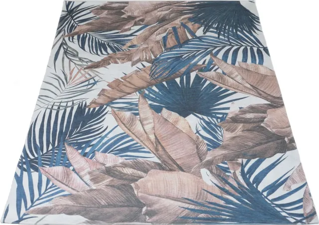 Veer Carpets Vloerkleed Palm Blue 200 x 290 cm - Laagpolig Vloerkleed – Botanisch / Tropisch Design Blauw