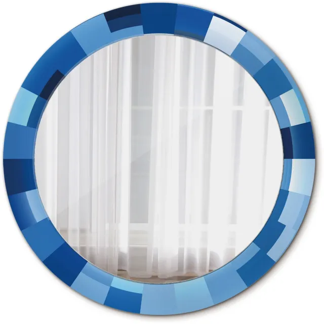 TULUP Spiegel - Ronde Spiegel - Spiegel op gehard Glas - Blauw abstract - Diameter: 70 cm - Spiegel met decoratieve opdruk - Decor voor woonkamer - Spiegel voor hal of entree - Blauwe - Scandinavisch Design - Elegant Spiegel - Wandmontage Blauw Blauw abstract