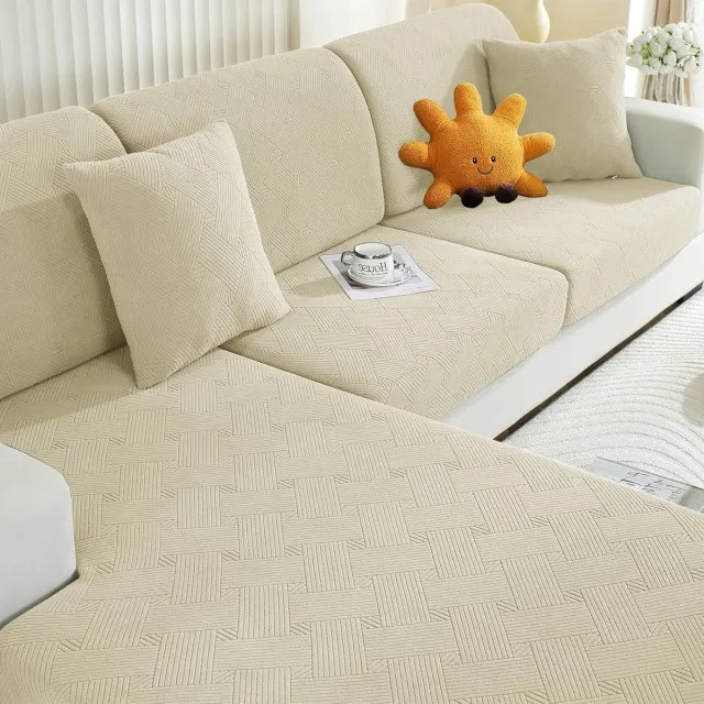 Famanu Elastische Sofa Stoelhoes - Universele Sofa Kussenhoes - Sofa Zitkussen Hoezen - Hoes Voor Bankkussens - Sofa Kussenhoezen - Sofahoezen Meubelbeschermer Hond (2 Plaatsen - Beige)