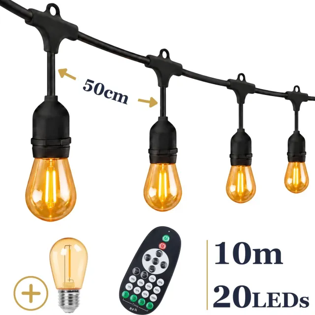 Odaily Lichtsnoer Amber - 10 Meter - 20 LED Lampen - Extra Warm Wit Licht - Dimbaar - Professionele Kwaliteit