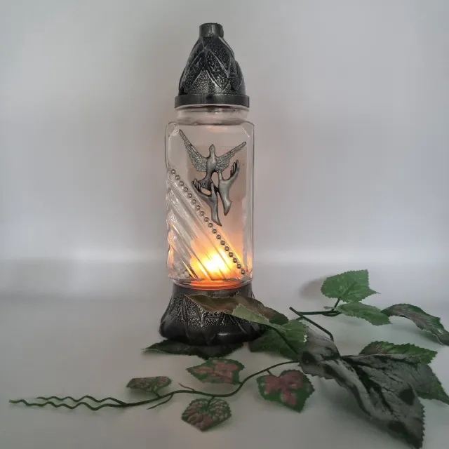Lubema Herdenkingslicht - R-518g - Vogel uit handen - Zilver - Grafkaars - Graflicht - Graflantaarn - Windlicht