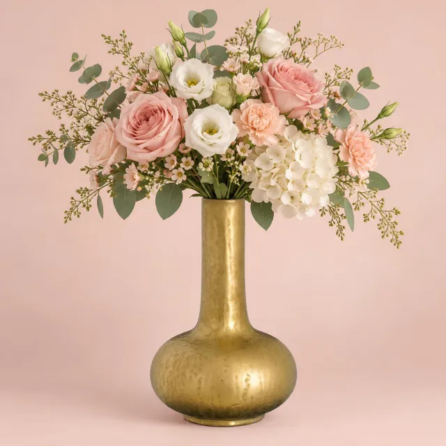 Mica Decorations Bloemenvaas Milly - goud - keramiek - D24 x H36 cm - smalle hals - flesvaas Goudkleurig