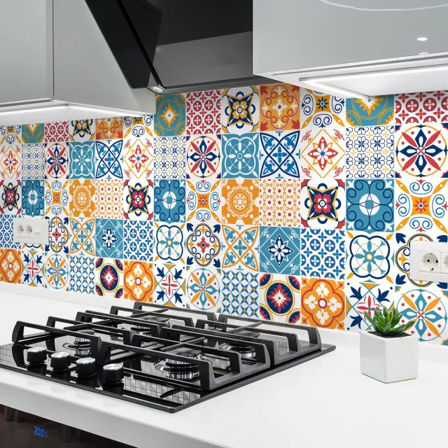 Ambiance Sticker Zelfklevende tegelmuurstickers voor keuken en badkamer - 30 Azulejos Liliana cementtegelstickers - 30 stickers 15x15cm Multi color
