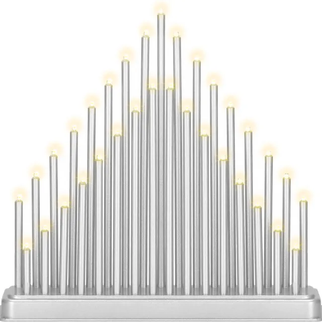 springos LED Kaarsenbrug | Kandelaar | Woonaccessoires | Op Batterijen | Dubbele Kaarsenrij | Zilver | Warm Wit