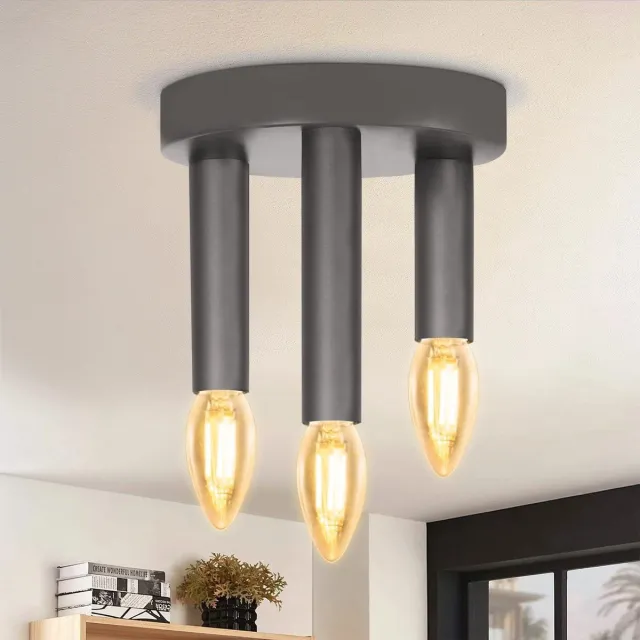 NETTLIFE Plafondlamp E14 – zwart – 3-lichts – Vintage Plafondverlichting – Metaal - voor Eetkamer | Slaapkamer | Woonkamer – max. 25 W-excl. lichtbron grijs