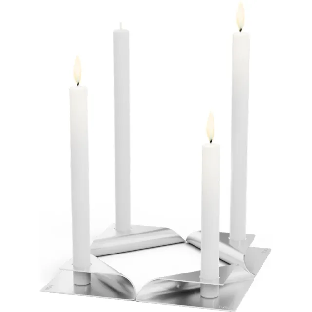 Höfats SQUARE CANDLE Kandelaar 4pack zilver Roestvrijstalen kandelaar voor staafkaarsen