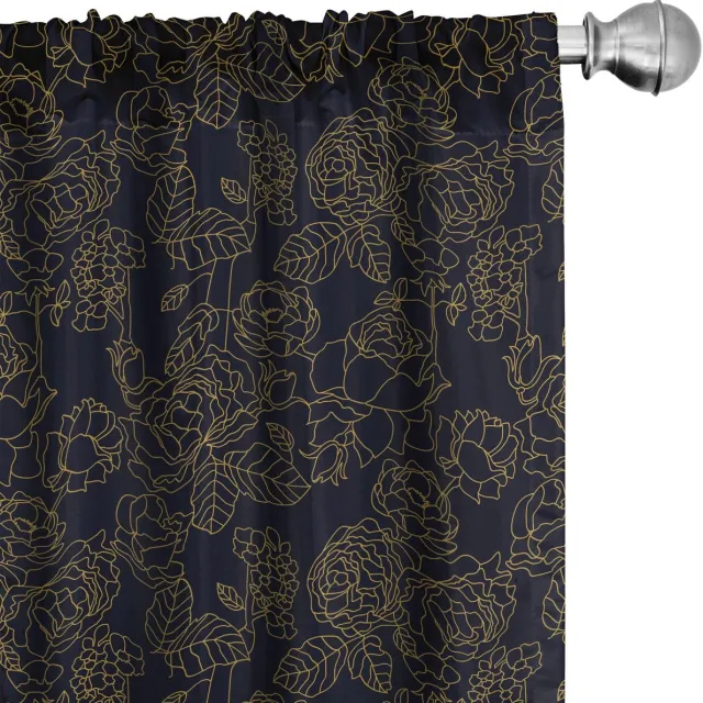 ABAKUHAUS Jaargang Rozenbladeren Voorhangen, 2x75x245 cm, Microvezel Blasser Kaffee Anthrazit grau