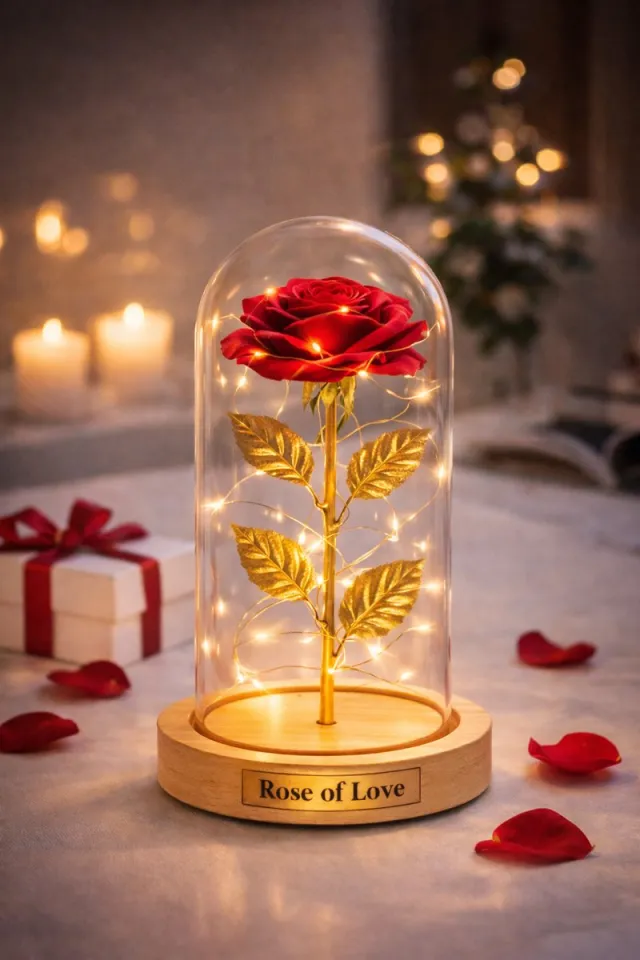 Rose of Love Luxe LED Roos in Glazen Stolp – Eeuwige Roos met Verlichting – Moederdag Cadeau – Moederdag - Geschenk voor Haar- Rode Roos - Cadeau Vriendin Rood
