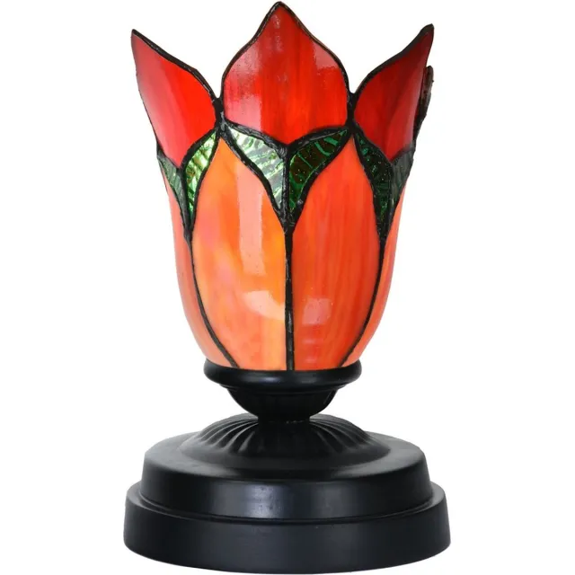 Coloured by Art Tiffany lage tafellamp zwart met Lovely Flower Red - Art Deco Trade Rood