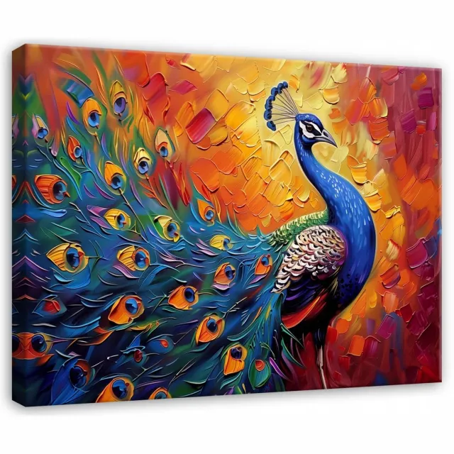 WALLARENA Canvas schilderij - 60x40 cm - kleurrijke pauw abstract moderne kunst voor slaapkamer multikleurig