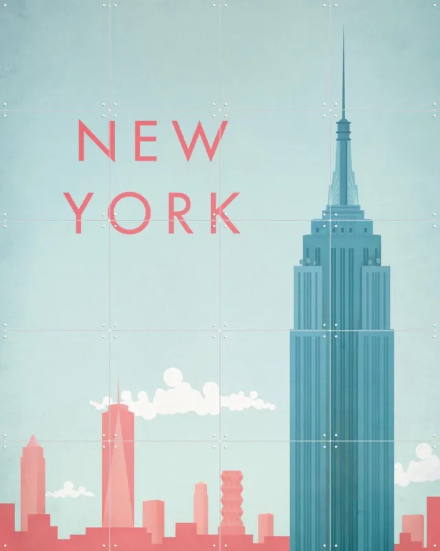 IXXI New York, Henry Rivers - 80 x 100 cm - Grote wanddecoratie en posters - Typografie, Illustraties, Geometrische Kunst, Woonkamer, Mancave Blauw / Lichte tinten