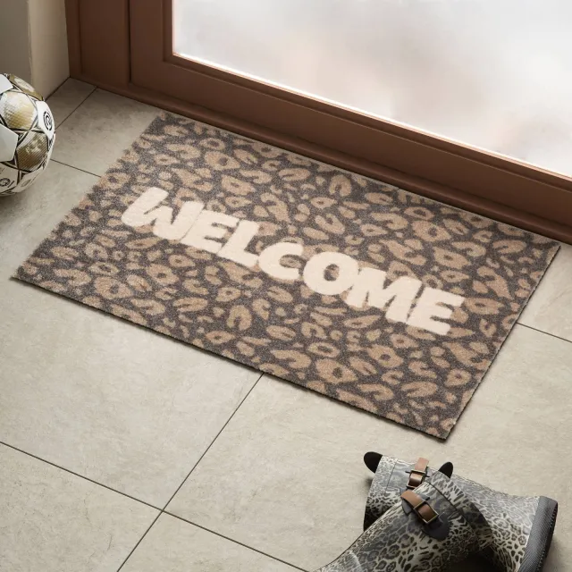 NOUS Living deurmat Welcome Cheetah (75x50 cm) donkerbruin/zand/beige
