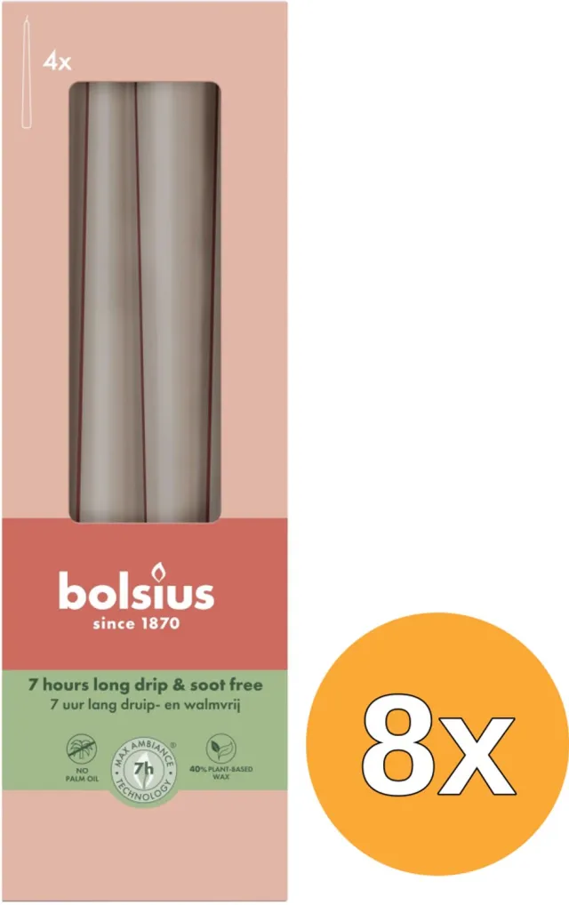 Bolsius 8x Bolsius Gotische kaarsen 245/24 doos 4 Light Taupe (4 stuks)