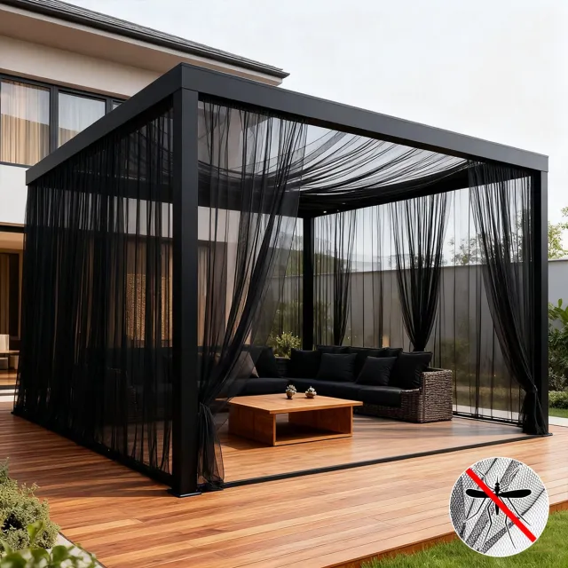 Qelus Lichtgewicht Klamboe Buitengordijn - Vitrages - Op Maat Te Knippen DIY Muggennet - Fijnmazig Vliegengordijn voor Patio - voor Overkapping & Deur - 320cmx213cm - Zwart - 1 Stuk