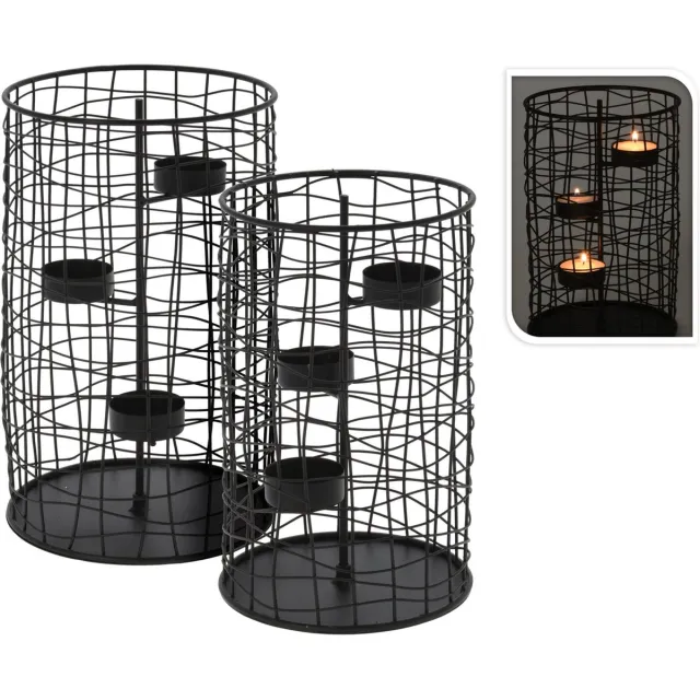 Home & Styling decor Theelichthouder zwart set van 2