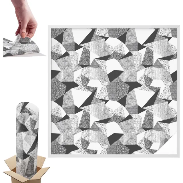 TULUP Raamfolie Anti inkijk - Geometrische figuren Anti inkijk Raamfolie - 100x100 cm - Zwart-wit Raamfolie Tegen inkijk - Zelfklevende Anti inkijk Folie Glas in Lood - Voor op kantoor, voor de woonkamer, voor de hal - Raamfolie Zonwering