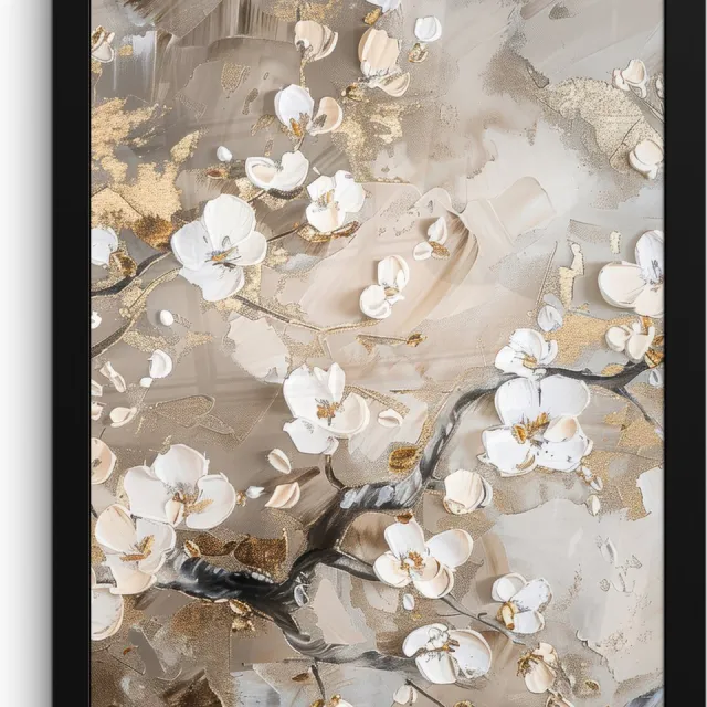 FrameYourWall Poster in lijst - Fotolijst 30x40 cm - Posters - Bloemen - Wit - Goud - Beige - Luxe - Posterlijst zwart - Decoratie - Wanddecoratie woonkamer - Muurdecoratie slaapkamer