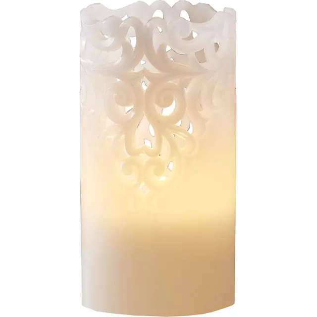 Star Trading Kaars Clary, zuilkaars, ornament, wit, LED, timer, warm wit, 15 cm natuurlijk wit