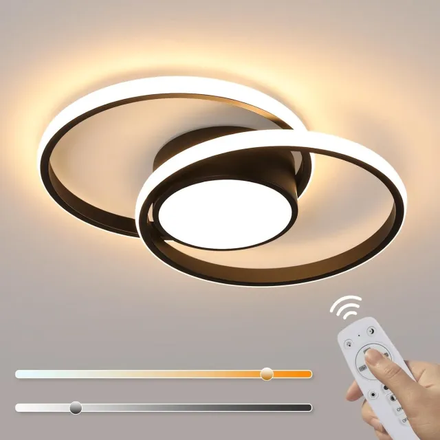Haobosic LED Aluminium Plafondlamp - Dubbel Rond Zwart - Dimbare + Afstandsbediening - 40W Black