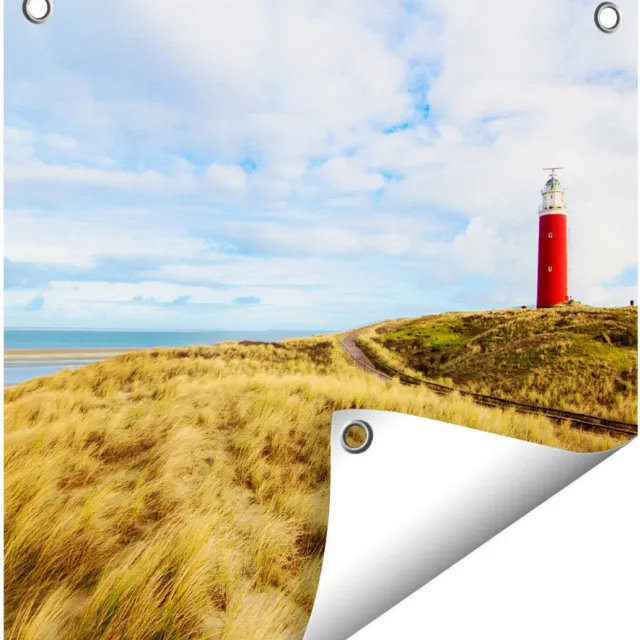 Gards Tuinposter Vuurtoren met Duinen in Texel - 40x40 cm - Tuindoek - Tuindecoratie - Wanddecoratie buiten - Tuinschilderij Multikleur