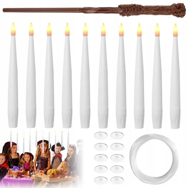 Bedee Zwevende Kaarsen - LED Kaarsen - Floating Candles - 10 Stuks - Toverstok Afstandsbediening - Halloween Verlichting & Decoratie - Sfeerverlichting - 3 Flikkerstanden - Warmwit - Voor Halloween & Feest