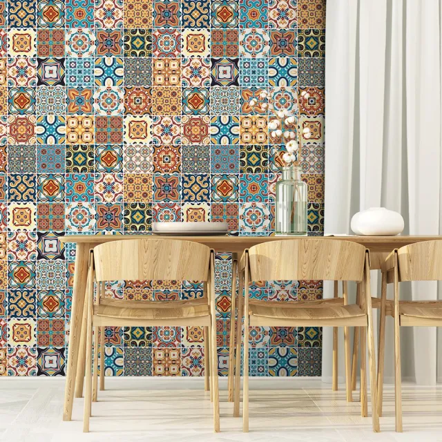 Ambiance Sticker Zelfklevende tegelmuurstickers voor keuken en badkamer - 30 cementtegelstickers (Azulejos Candida) - 30 stickers, 20x20cm Multi color