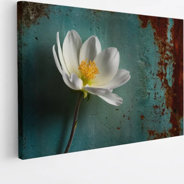 Saammp Canvas Schilderij - Abstracte Witte Bloem - vintage - Abstract - 70x50 - Foto op canvas - Wanddecoratie - Muurdecoratie Woonkamer - Kantoor Decoratie Multicolor