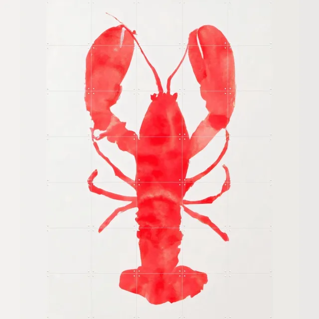 IXXI Lobster Grace, Interiorisla - 100 x 140 cm - Grote wanddecoratie en posters - Abstract, Aquarel, Keuken, Woonkamer, Strandhuis, Eetkamer Rood