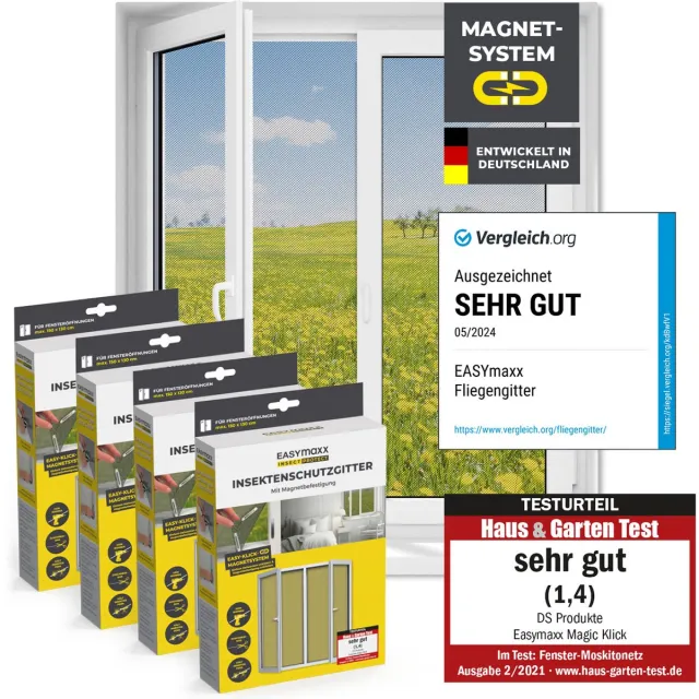 EasyMaxx Insectenhor met magnetische bevestiging | vliegenhor raam | op maat geknipt muskietennet tot 150 x 130 cm | 12 sterke magneten zonder boren | zwart, 4 stuks