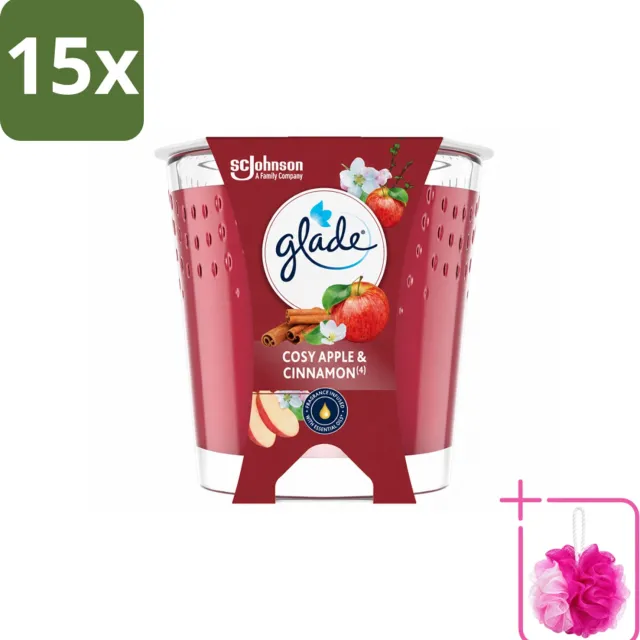 Glade 15 x Glade - Geurkaars Cosy Appel Kaneel - 100% Raapzaadwas & Vegan - 112 g - Bulkverpakking - Geurkaars - Douchemop - Vegan rood