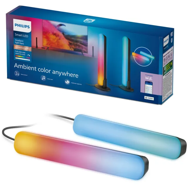 Philips Smart Lighting - Gradient Light Bars - Tafellamp - RGBIC - Gekleurd en instelbaar wit licht - Muzieksynchronisatie - Wall washer - Lengte: 30cm - Zwart - Werkt met de WiZ app - Wifi