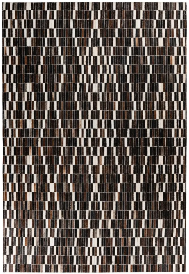 Dutch XXL Leren Vloerkleed | Tapijt | Lavin | Blokken | Zwart/Wit | 160x230 cm Zwart / Wit