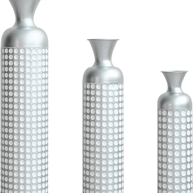 MUVANO Metalen Vloervaas - Grote Decoratieve Vaas - Vazen Set Van 3 - Hoogglans - Stippenpatroon - Modern - Woonkamer - 49,5/66/84 cm - 3-Delig - Zilver
