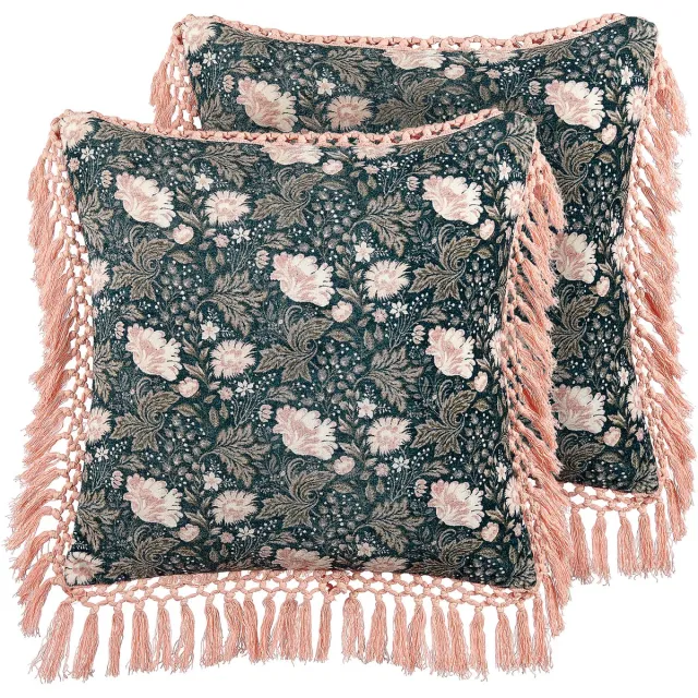 Beliani PARROTIA - Sierkussen set van 2 - Blauwgroen - 45 x 45 cm - Fluweel