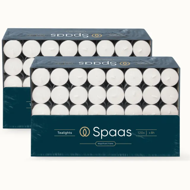 Spaas Theelichten Grootverpakking – 240 kaarsen – Geurloos – circa 8u - Ø3,9cm Wit