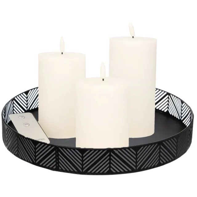 Anna's Collection Anna Collection LED kaarsen - 3x stuks - wit - met zwart rond dienblad - kaarsenbord - D29 cm - metaal