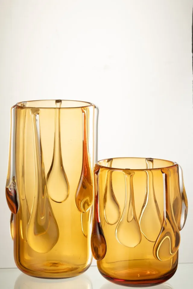 J-Line vaas Drippy - glas - amber - large - 33 cm hoog Geel