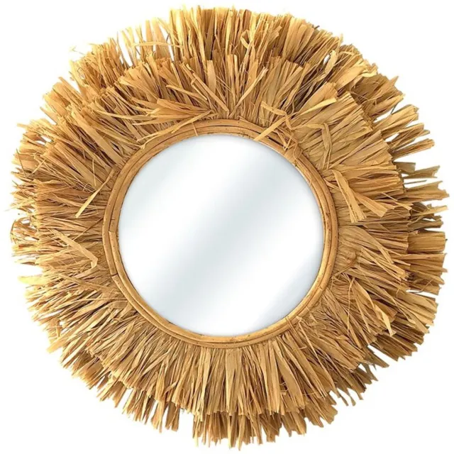 OSTARIA Wandspiegel bohemian Raffia - bruin - rond - boho/ibiza stijl - Dia 48 cm - Natuurlijk wonen Naturel