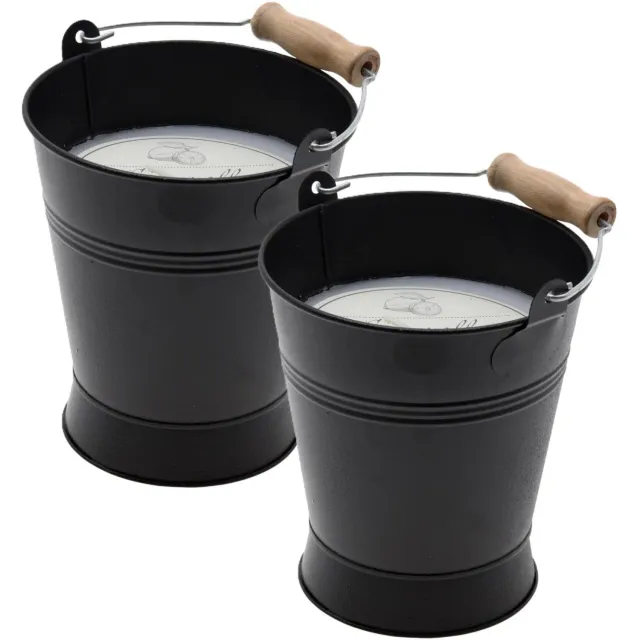 Pro Garden Citronella geurkaars in emmertje - 2x - blik zwart - 40 branduren - D14 x H16 cm - tuinkaars