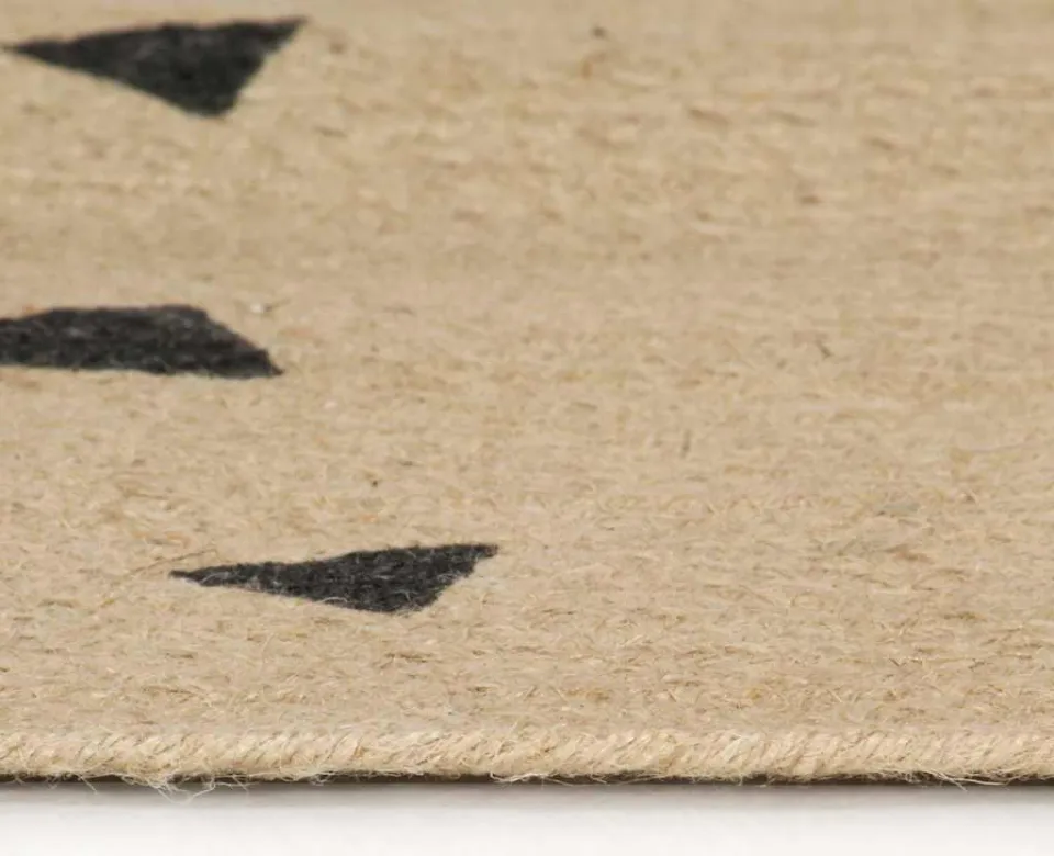vidaXL Vloerkleed handgemaakt met driehoek print 120 cm jute zwart, foto 3