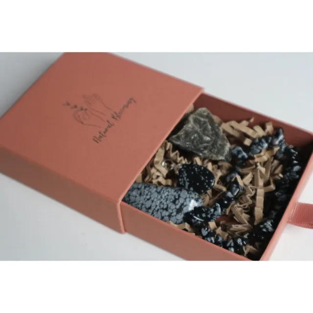 Natural Blooming Geboortemaand Edelsteen setje - April - Obsidiaan - Gift - Bijzonder Cadeau - Spiritueel - Verjaardag zwart