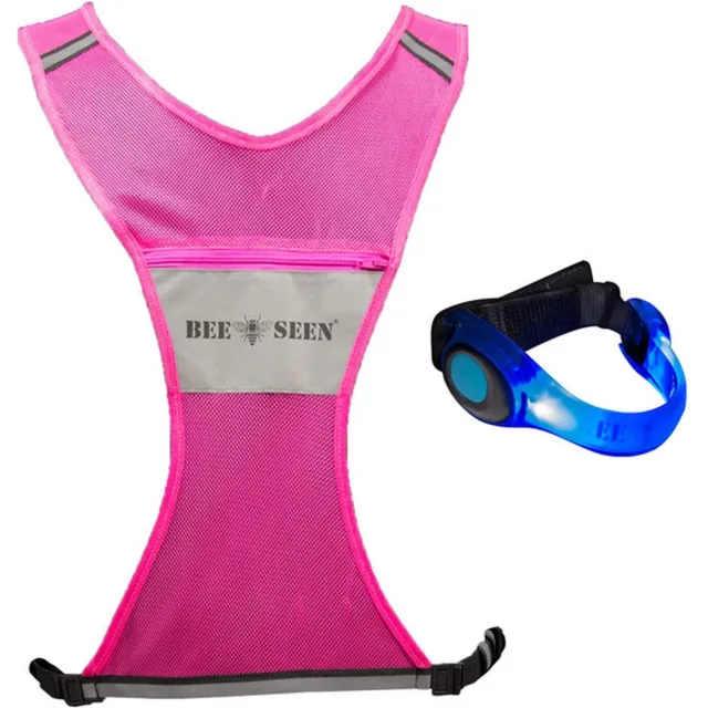 bee seen Reflecterend veiligheidsvest roze - Inclusief armband blauw - Hardloopvest