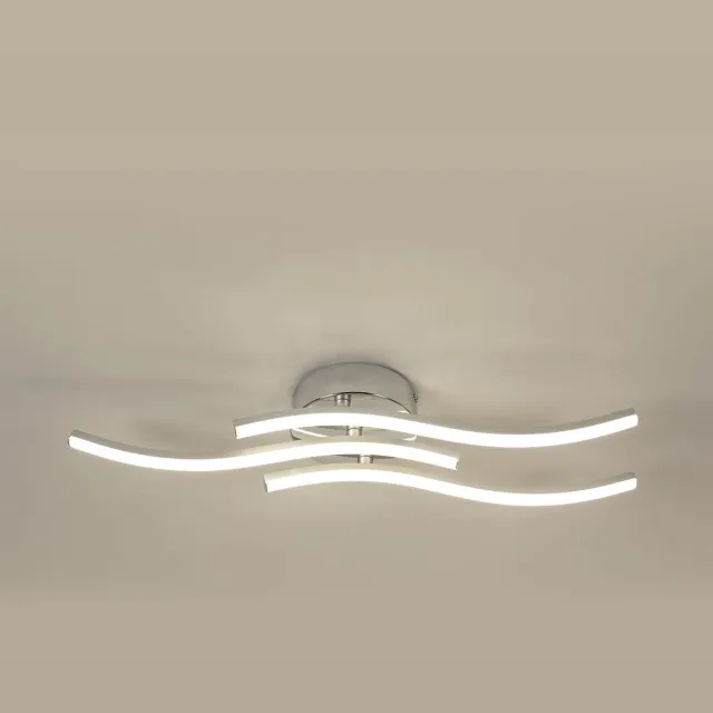 Riserva Vormvrije LED Plafondlamp Zilver Modern 18W 1700lm 4500K Neutraal Licht 3 Golfvormige Lijnen 220V Ra80