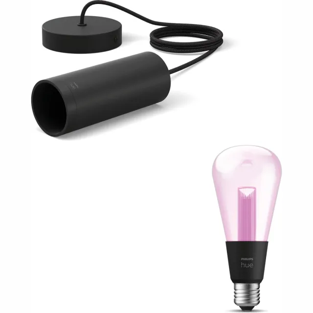 Philips Hue Lightguide Hanglamp (Zwart) - E27 - Wit en Gekleurd Licht - Incl. 1 Hue Lightguide Edisson Lamp Groot (ST72) - Hue White and Color Ambiance