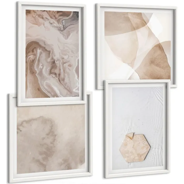 TULUP 4-Delige Schilderij Set - Abstracte vormgeving geïnspireerd door de natuur. - 40x40 en 40x60 - Muurdecoratie - Wanddecoratie - Slaapkamer - Interieur Decoratie Witte lijst