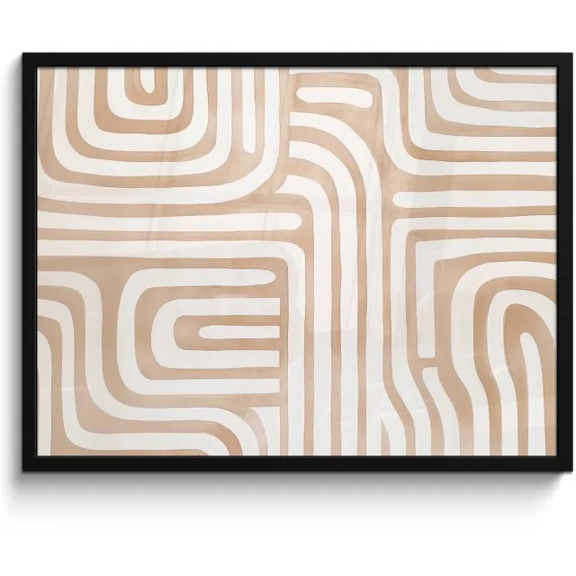 FrameYourWall Poster in lijst - Fotolijst 70x50 cm - Posters - Aardetinten - Labyrintpatroon - Posterlijst zwart - Decoratie - Wanddecoratie woonkamer - Muurdecoratie slaapkamer
